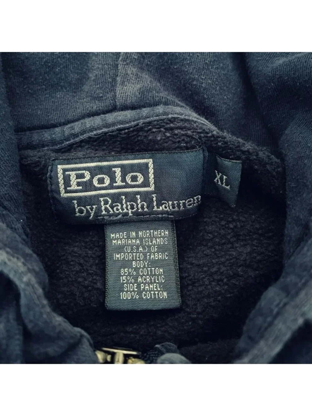 VTG Polo Ralph Lauren Full Zip Fleece Hoodie Men's XL Navy Blue Hype PRL 90’s